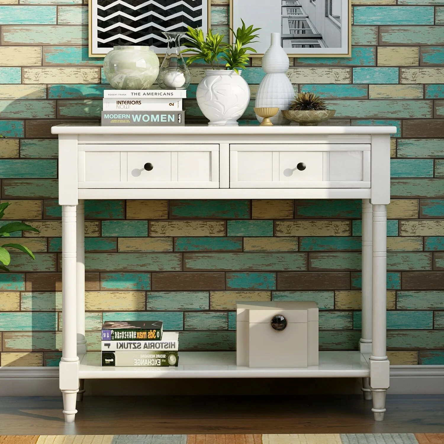 Daisy Series Wood Console Table with Two Drawers and Shelf - 13.80 x 35.43 x 29.90
