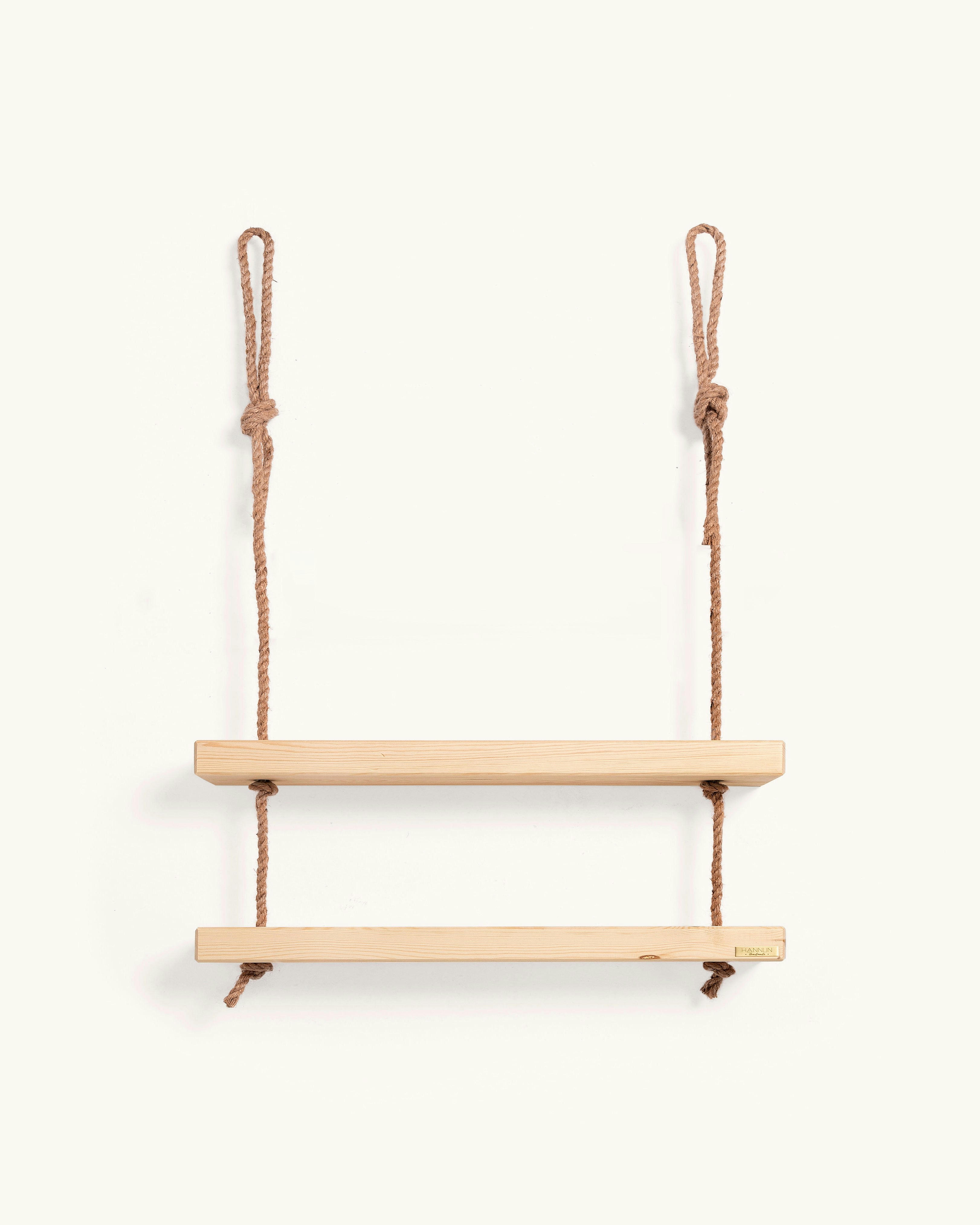 MAKEMBA - Etagère suspendue en bois de couleur beige à 2 étages 70 cm