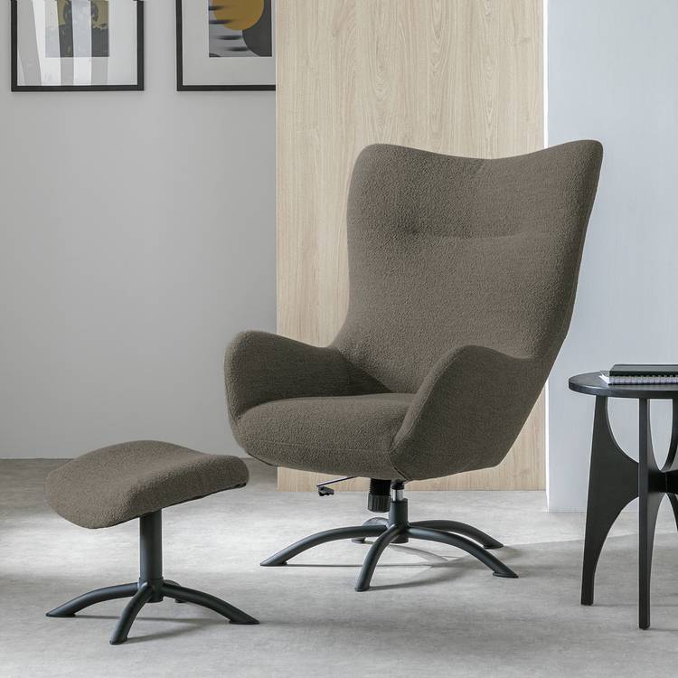 Habitat Alden Fabric Swivel Chair and Footstool - Grey