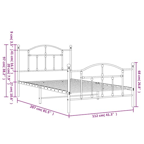 NNEVL Metal Bed Frame with Headboard and Footboard Black 107x203 cm King Single