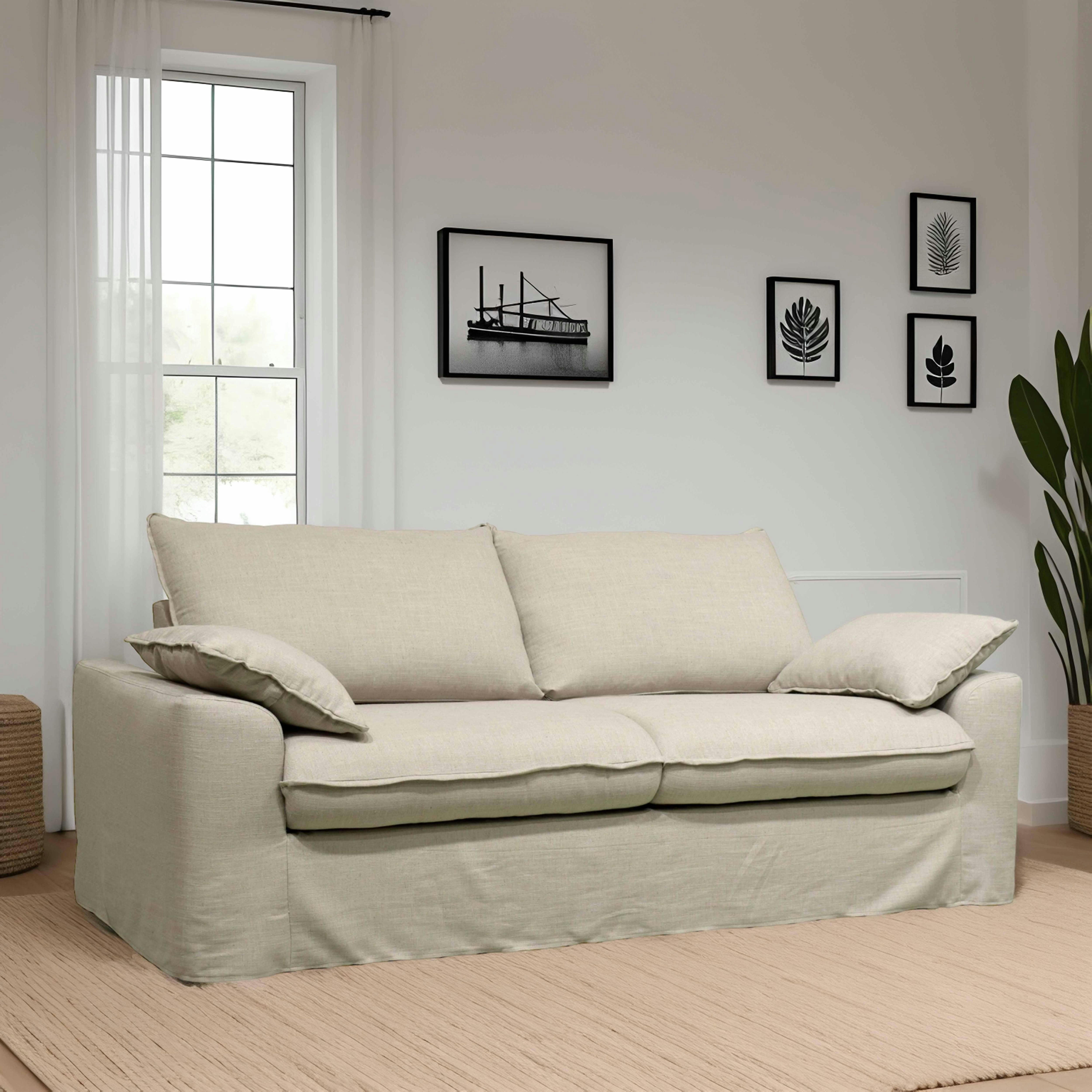 JAROD - Canapé en tissu lin métis 3 places naturel