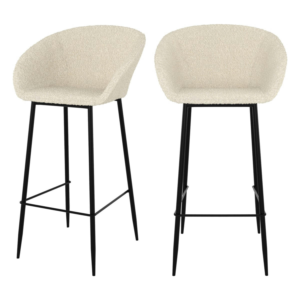 MARQUISE - Chaise de bar effet laine bouclette blanche 75 cm (lot de 2)