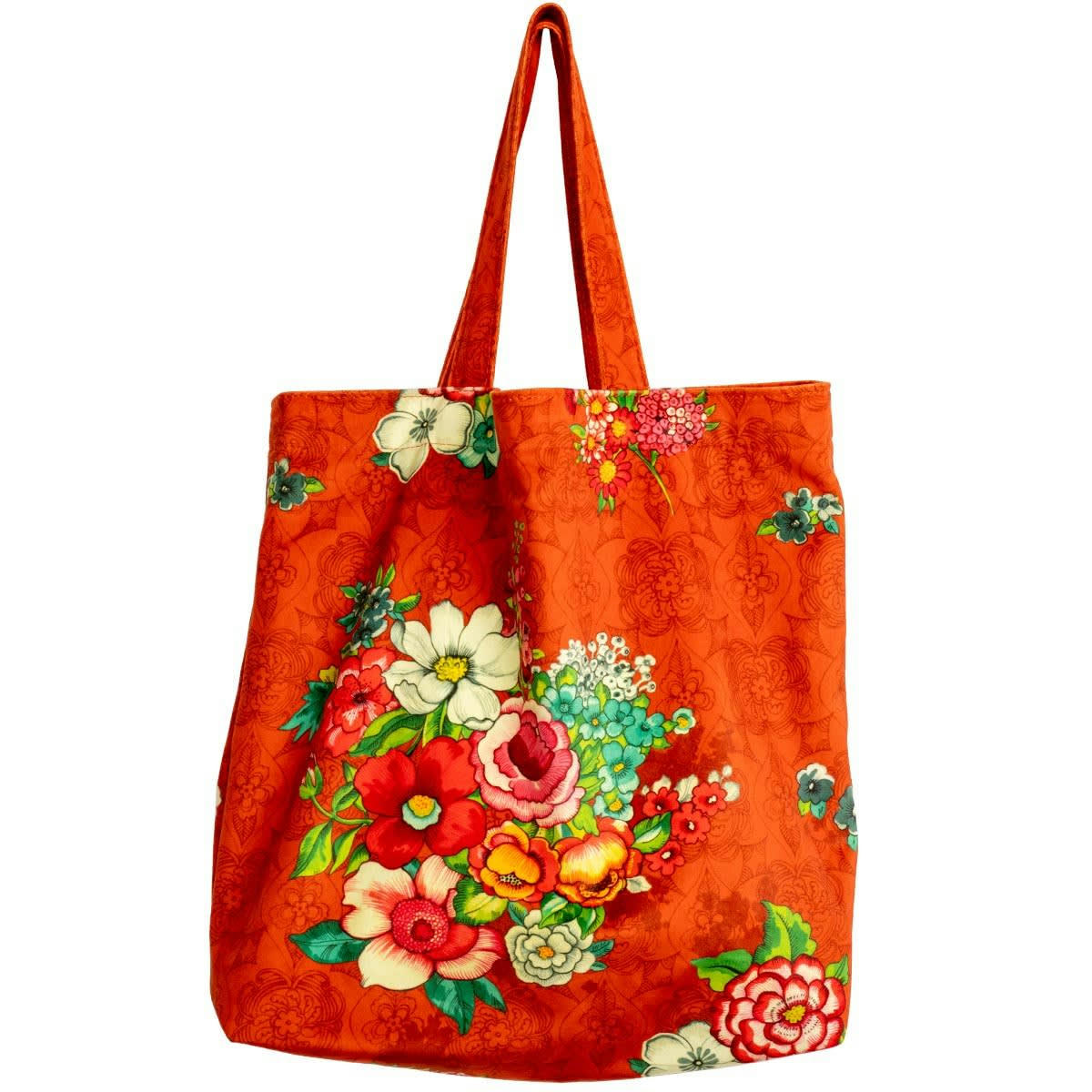 HANAMI - Tote bag en velours imprimé fleuri orange 45x40 cm