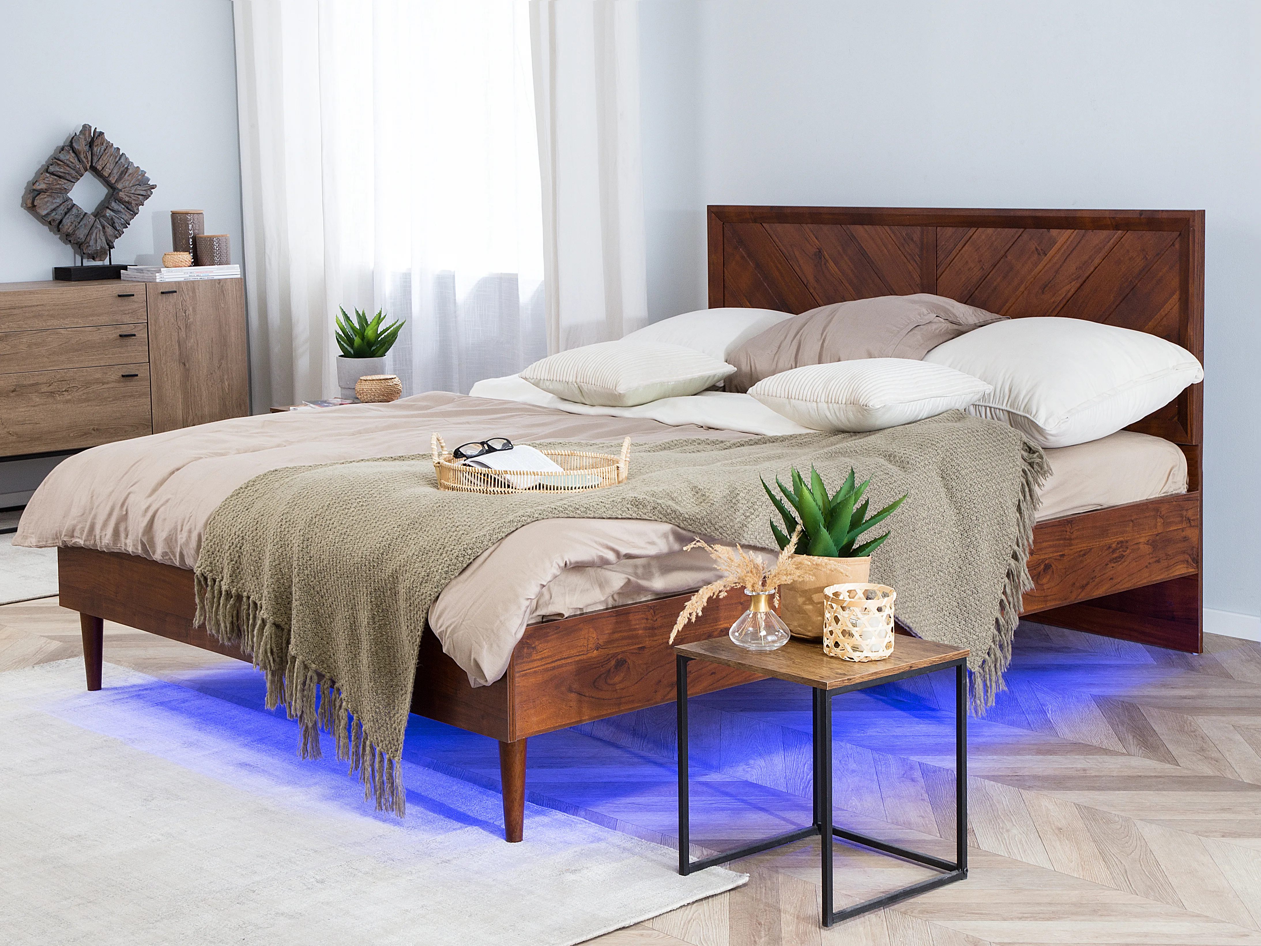 Bed with LED MIALET 140 x 200 cm (EU Double) Dark Brown
