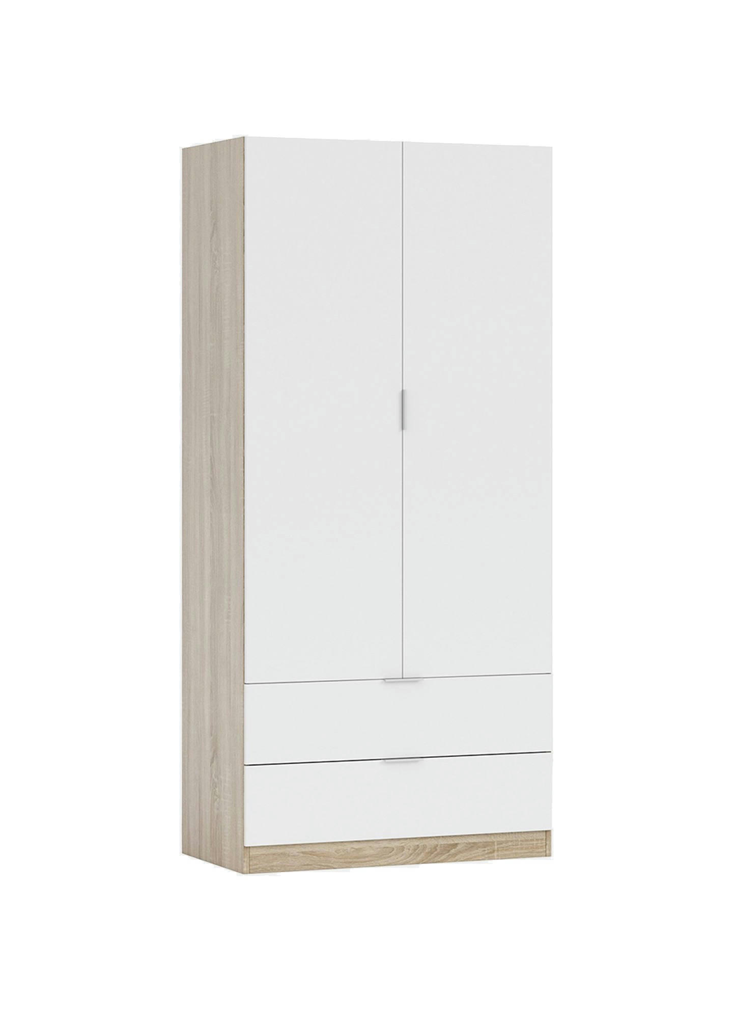 WORCESTER - Garde-robe avec 2 portes et 2 tiroirs effet bois blanc et chêne