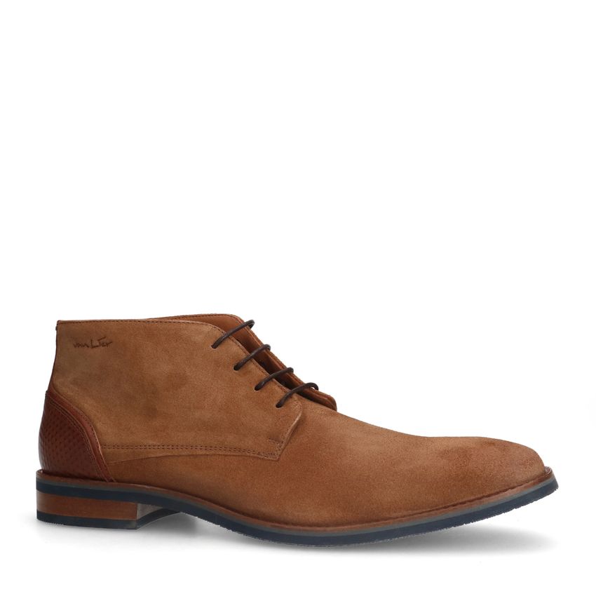 Van Lier Cognac suède veterboots