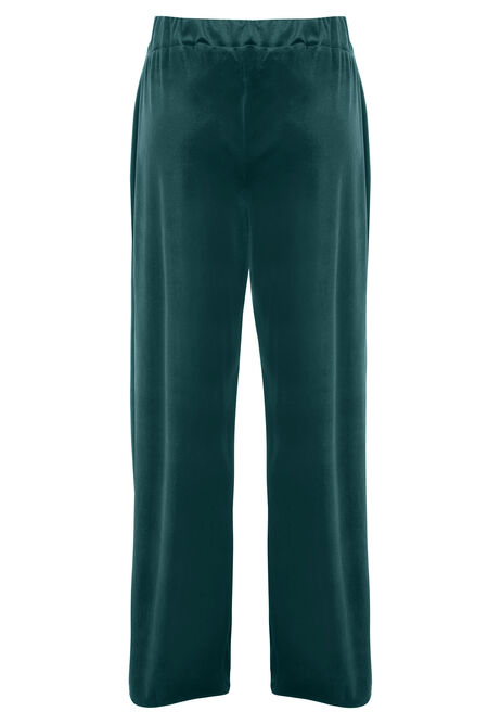 Womens Green Velvet Wide Leg Trousers