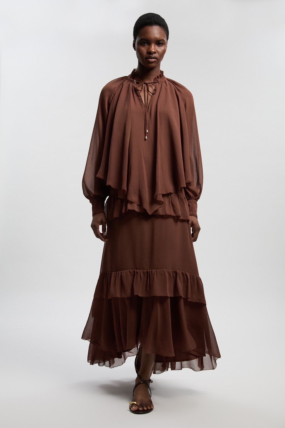 KarenMillen Crinkle Chiffon Cape Woven Blouse