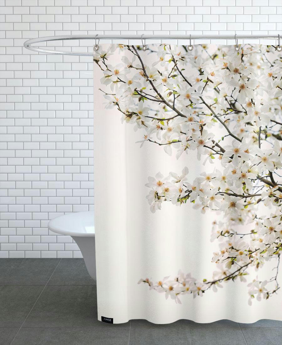 MAGNOLIA WHITE - Rideau de douche en polyester en blanc & blanc ivoire 150x200