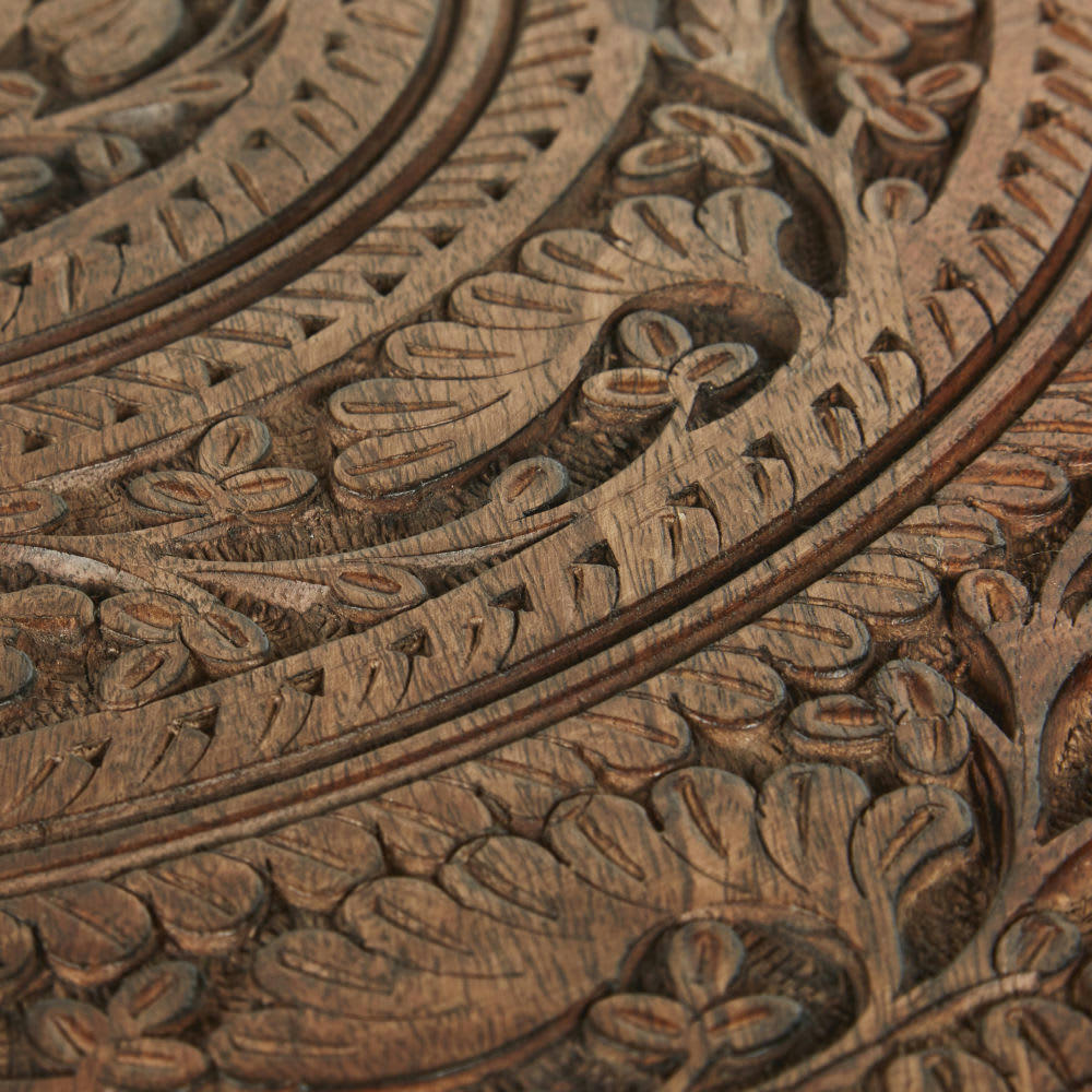 TAZAA - Bout de canapé en bois de manguier gravé marron