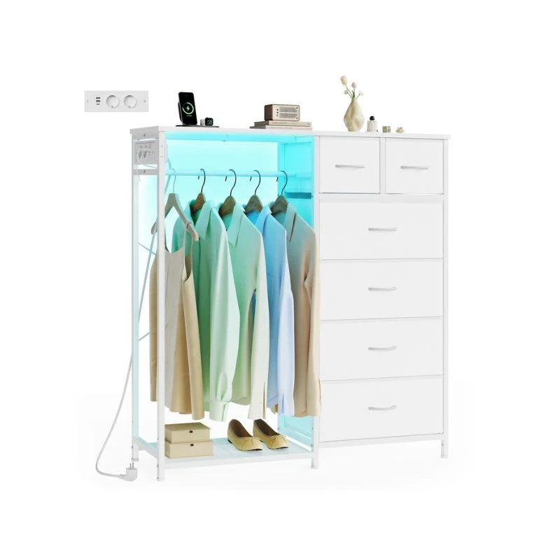 Portant à vêtements avec tiroirs éclairage LED et prises