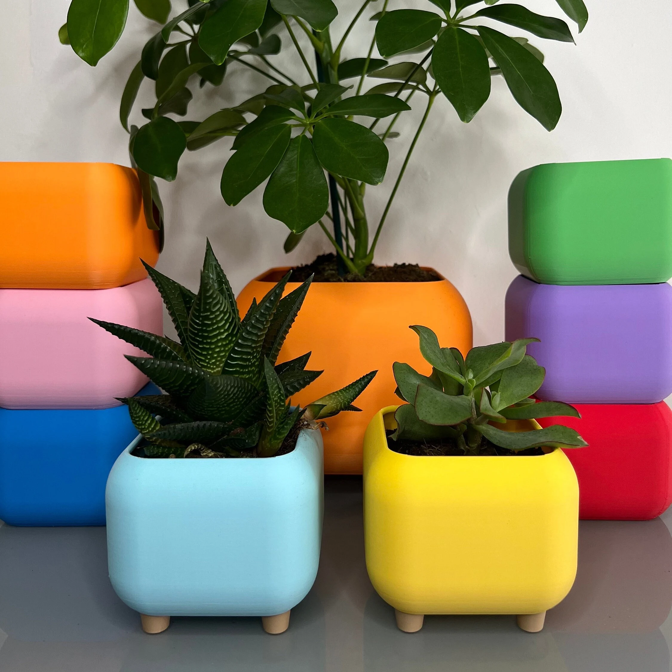 Colourful Rounded Square Indoor Planter with Feet
