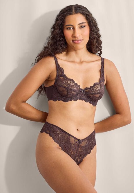 Womens Brown Millie Floral Lace Brazilian Briefs