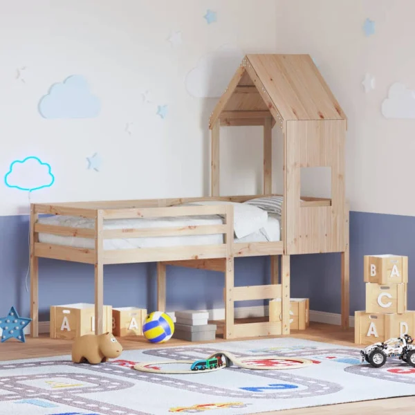 Wysokie łóżko z daszkiem 75x190 cm lite drewno sosnowe