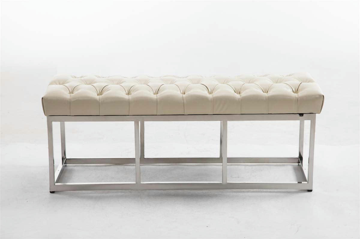 AMUN - Banquette avec pieds en métal assise en similicuir Crème