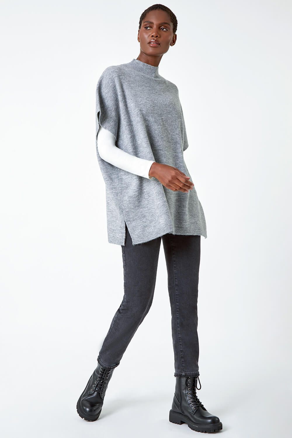 Roman Knit Turtle Neck Stretch Longline Poncho