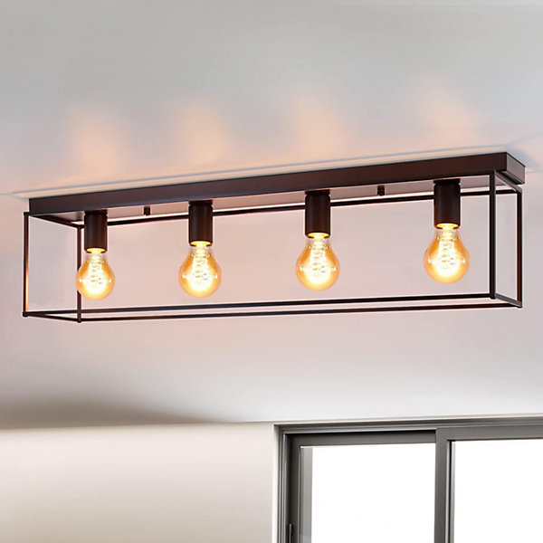 NETTLIFE Plafonnier 4 spots E27 vintage noir industriel pour chambre salon en métal rétro avec 4 ampoules pour cuisine couloir