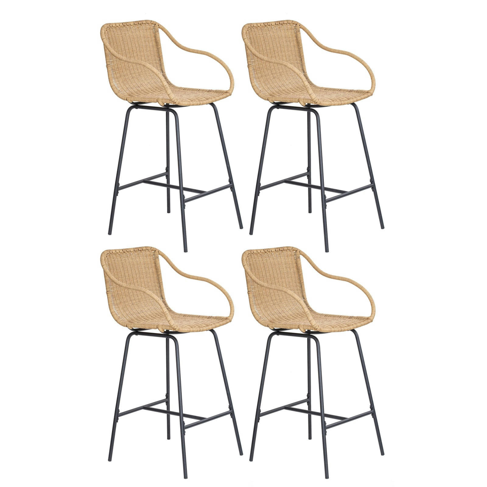 MOOREA - Chaises de bar et d'ilot 65 cm  en rotin synthétique et métal-Lot de 4