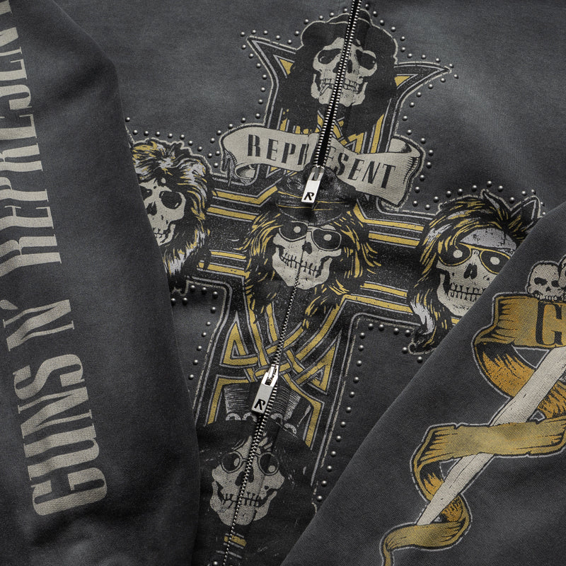 Guns N' Roses x Represent Cross Full Zip Hoodie - Stained Black