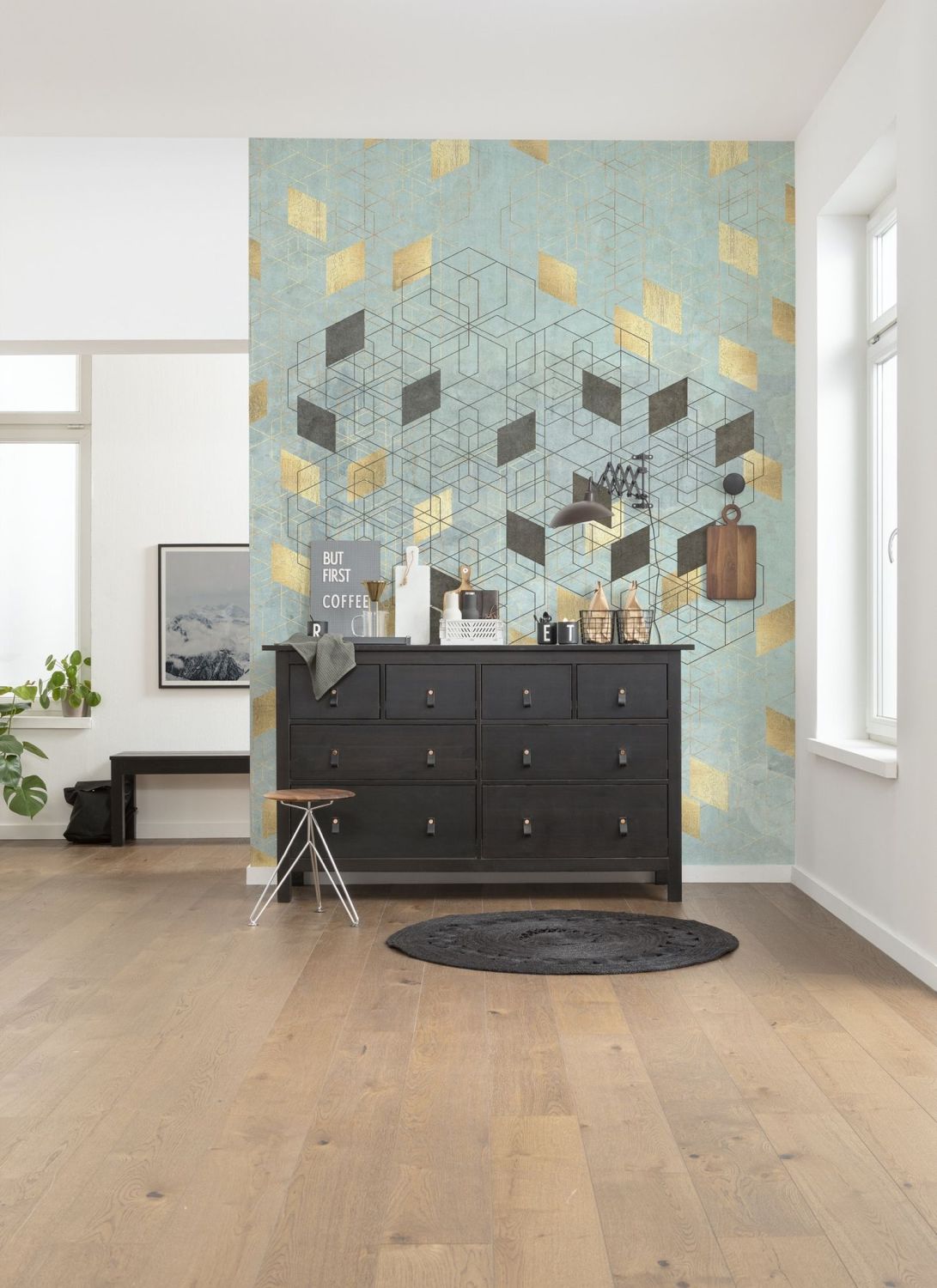 Sanders & Sanders fotobehang grafische print groen en goud - 200 x 280 cm - 611984