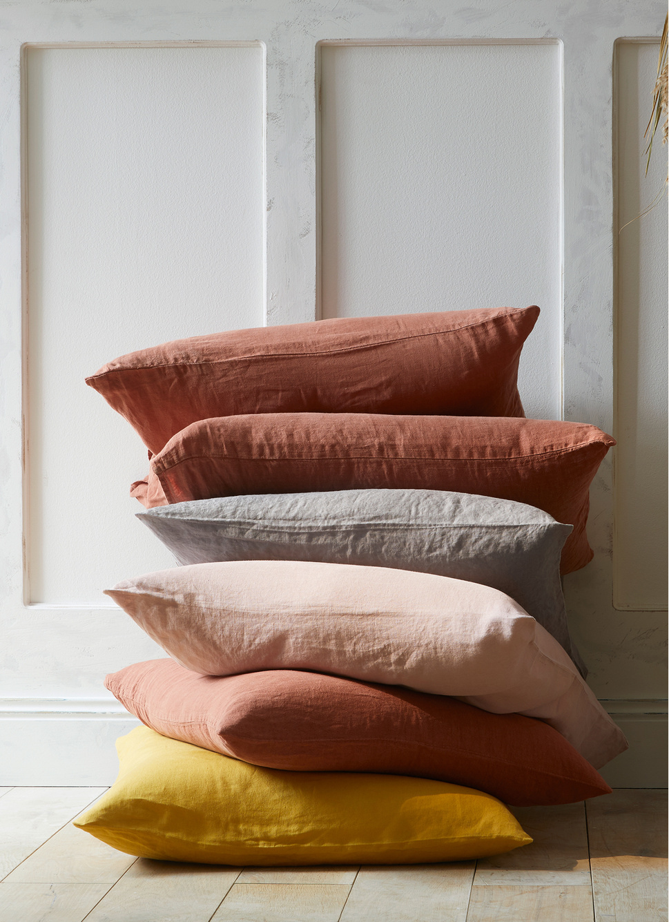 TAIE D'OREILLER UNIE EN LIN LAVÉ 165GR ROSE