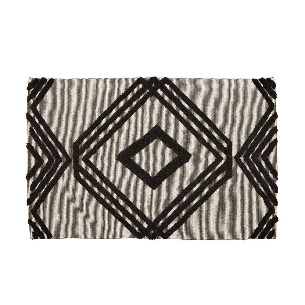 Tapis rectangulaire en jute motif tufté gris noir 120x170 cm