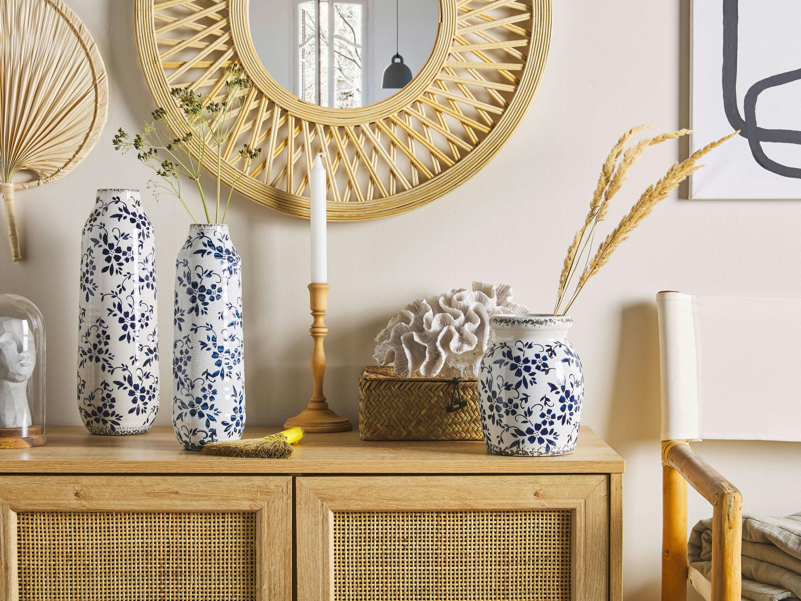 MULAI - Vase à fleurs blanc et bleu marine 35 cm