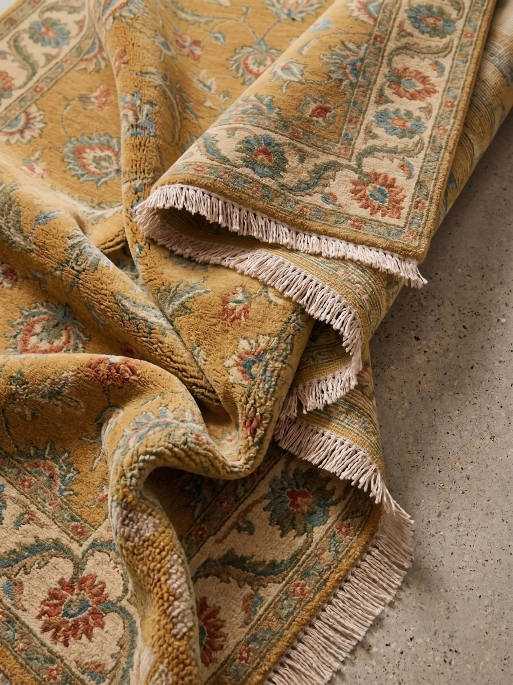 Persian Style Hand Knotted Mustard Oushak 7x13 Rug, Gold Cream Floral Oriental 8x10 Rugs, Traditional Carpet For Living Room & Bedroom Decor