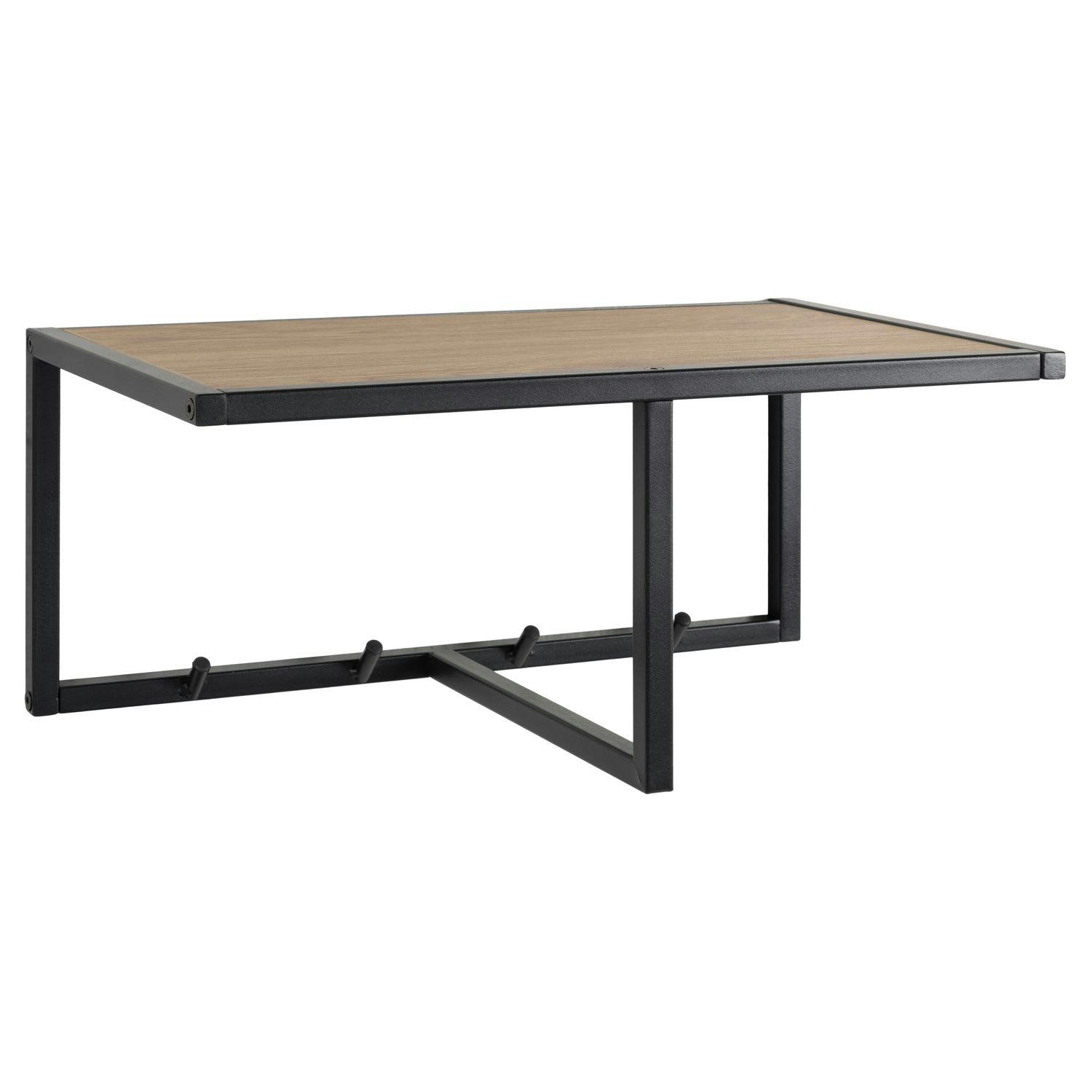 SIREINE - Etagère murale porte-manteau 4 accroches en mdf et métal beige