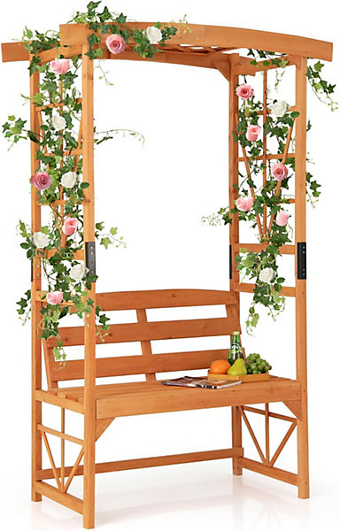Arche de Jardin pour Plantes Grimpantes avec Banc 2 Places à Charge 300 KGpour Jardin Terrasse Cour (160 x 50 x 199 cm)