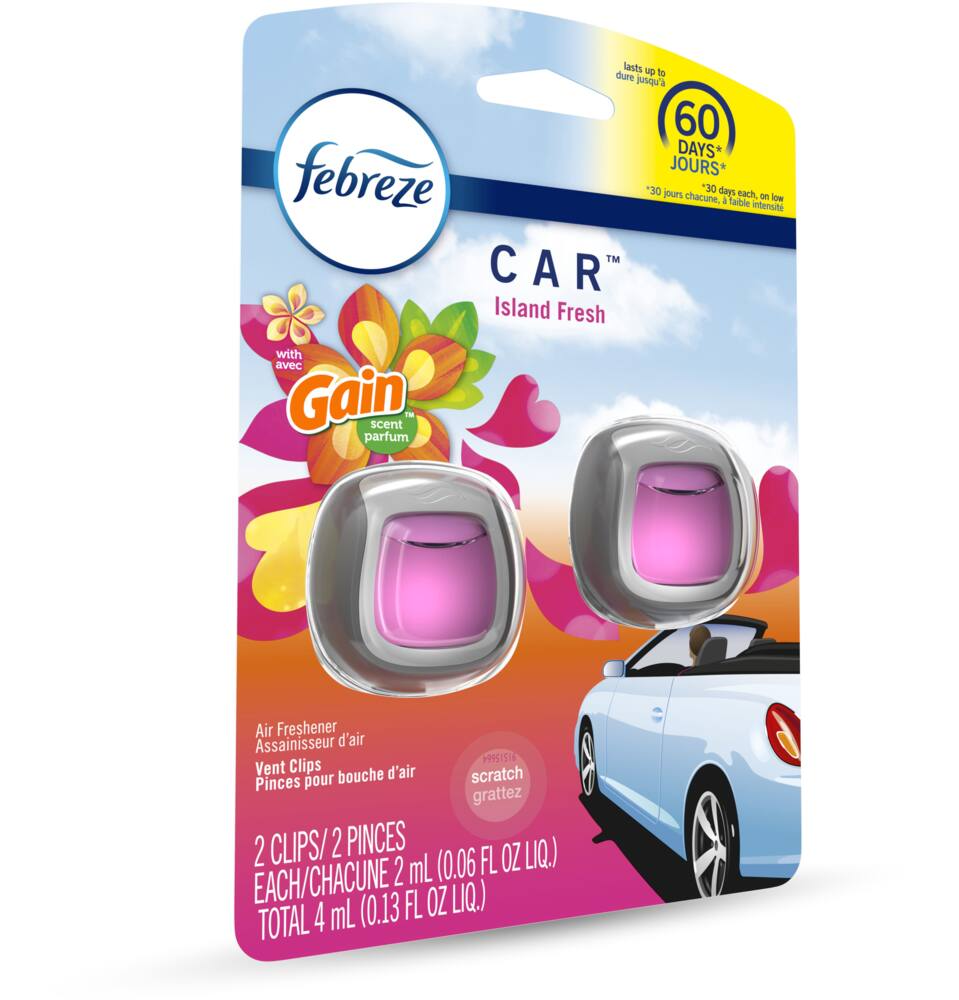 Febreze Car Air Freshener Vent Clip Gain Island Fresh Scent, 2 mL, 2 Count