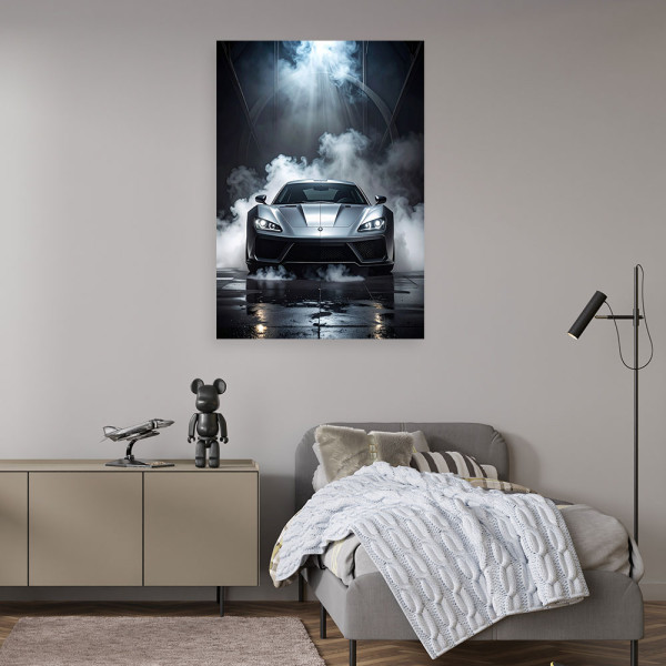 Obraz do biura salonu pokoju nastolatka, Samochód sportowy srebrny 20x30