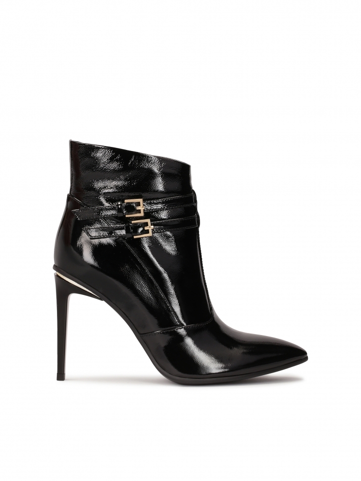 Classic black patent leather stiletto heel boots