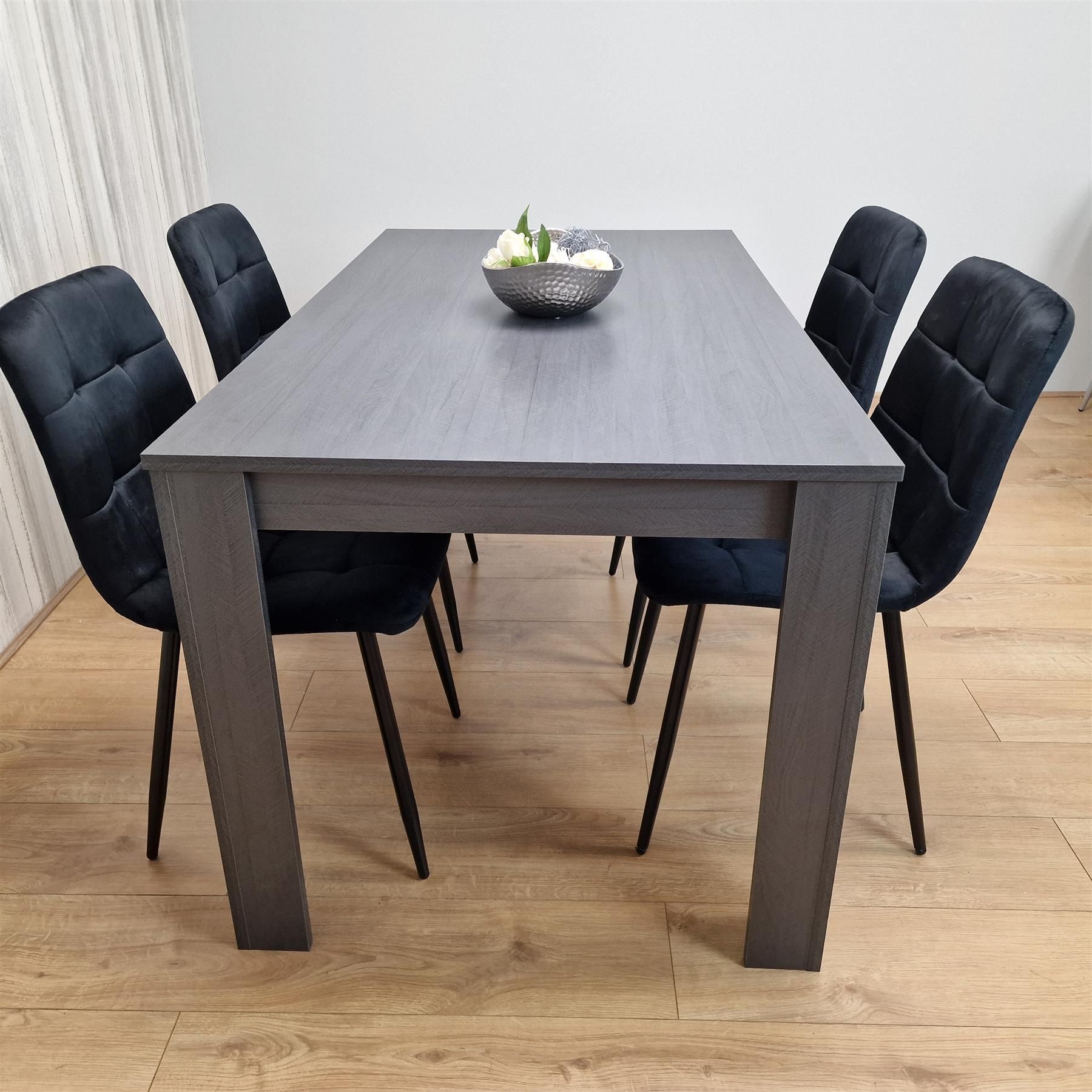 KOSY KOALA Kosy Koala Modern Charcoal Dining Table Set with 4 Black Velvet Chairs