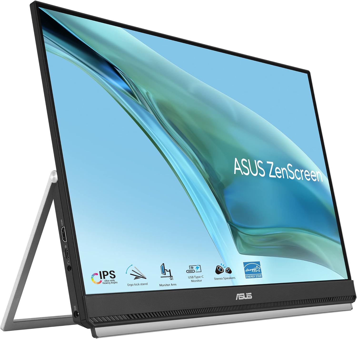 ASUS ZenScreen 24” (23.8” viewable) 1080P Portable USB-C Monitor (MB249C) - FHD  IPS  Eye Care  Speakers  Multi-Stand Design  Kickstand  C-clamp Arm  Partition Hook  Carrying Handle  WFH Monitor