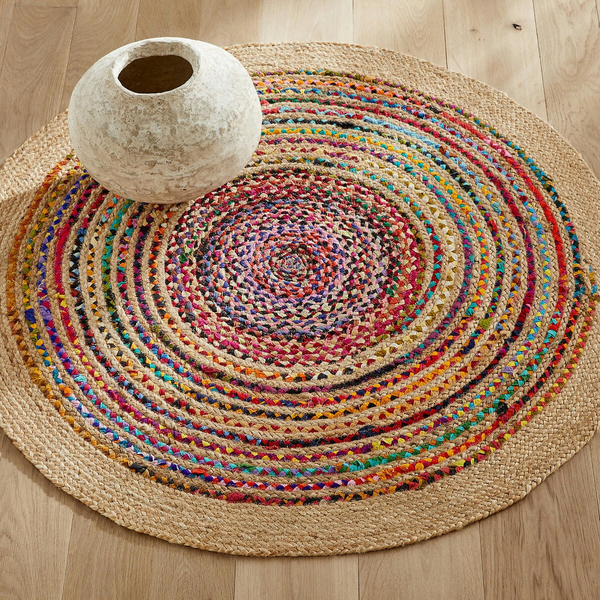 Tapis jute et coton recyclé Ø120 cm, Jaco
