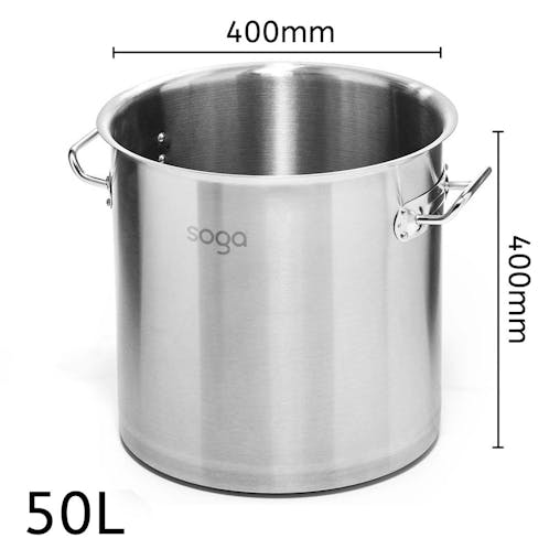 SOGA Stock Pot Thick Stainless Steel Without Lid 50L 18/10