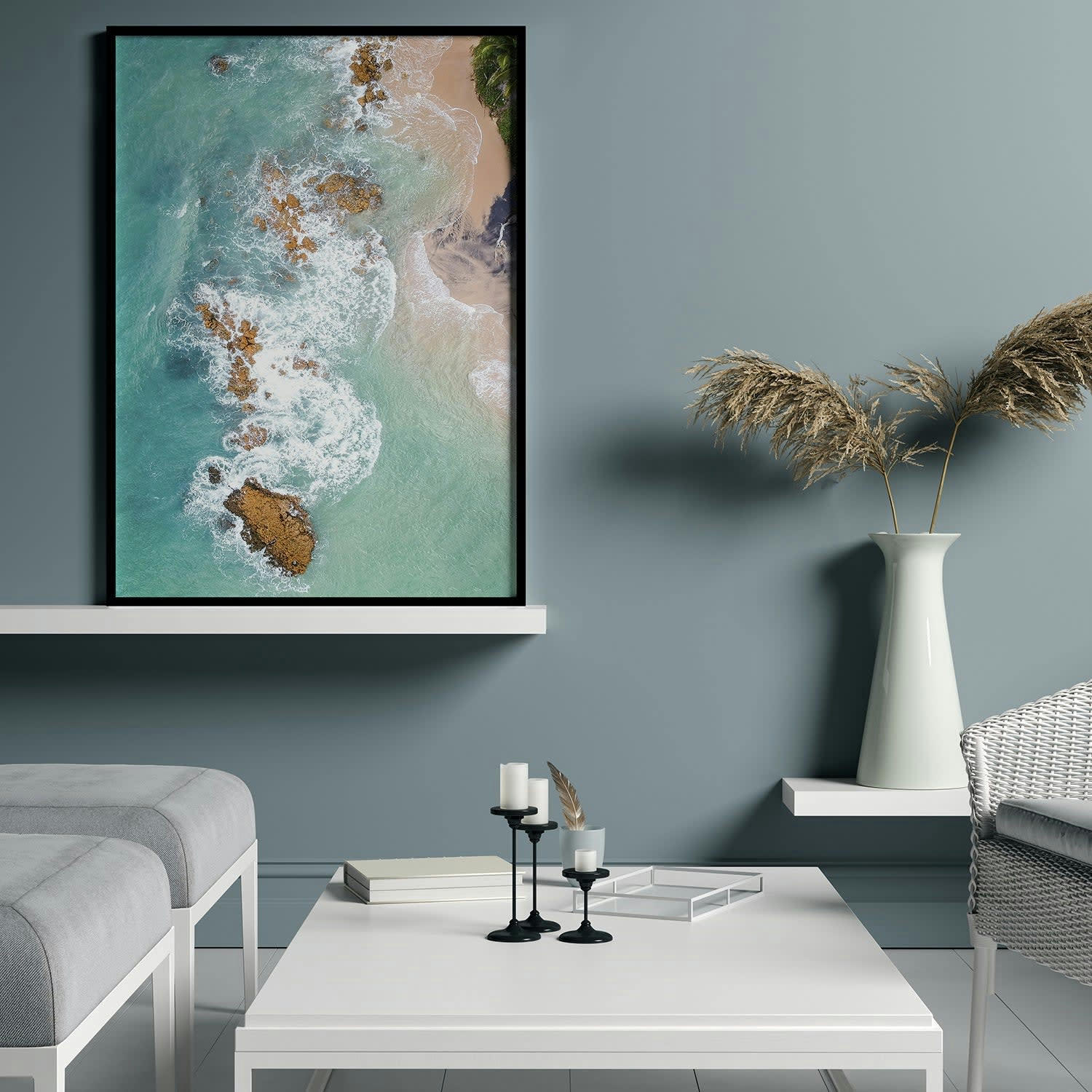 MAR - Affiche avec cadre noir - Plage déserte - 50x70