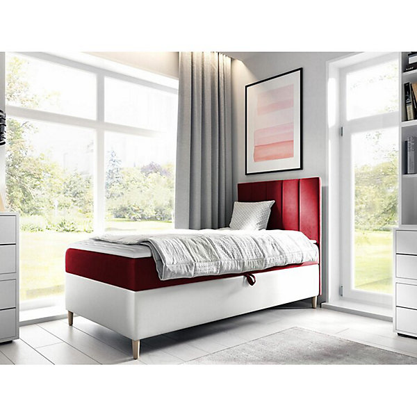 Lit continental Baltimore 170, Unique, Rouge, Faux cuir, Disponible