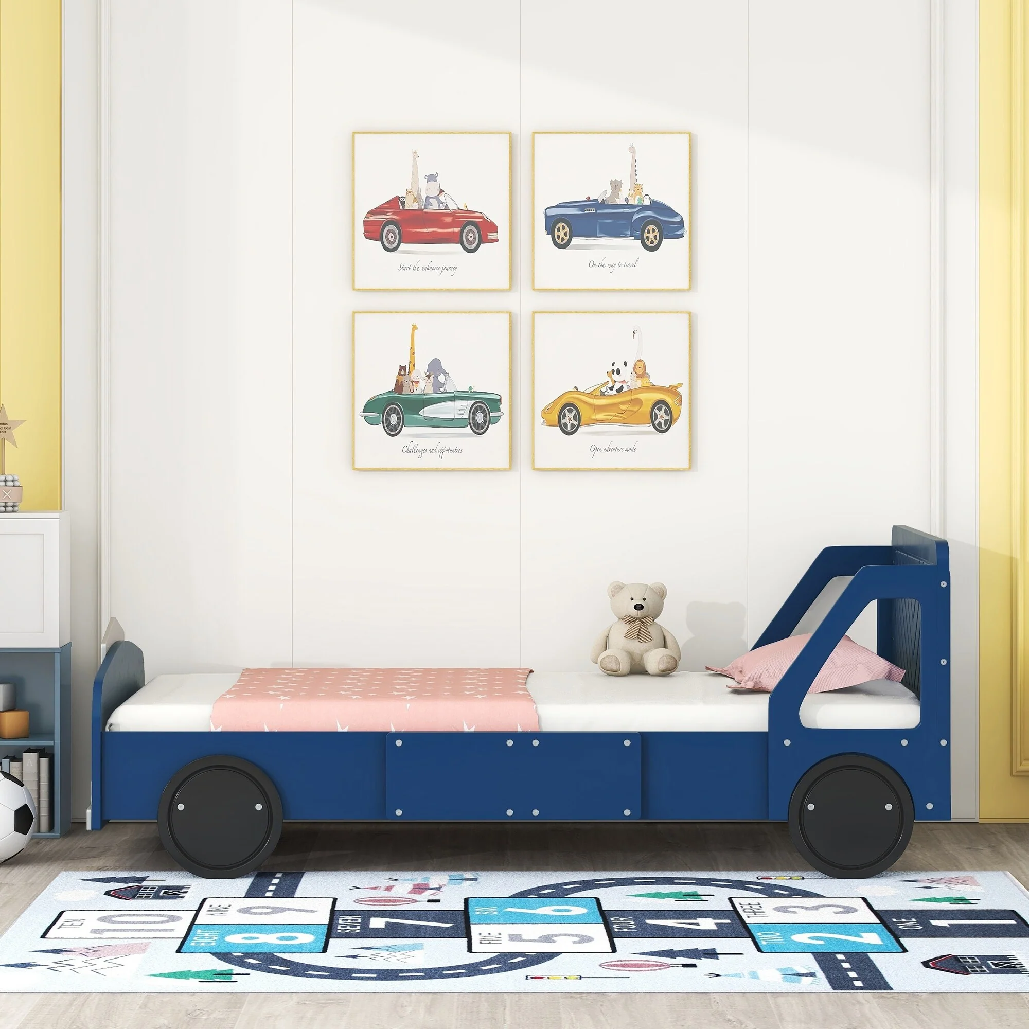 Kid's Race Car Design Twin Size Platform Bed-Kids' Beds