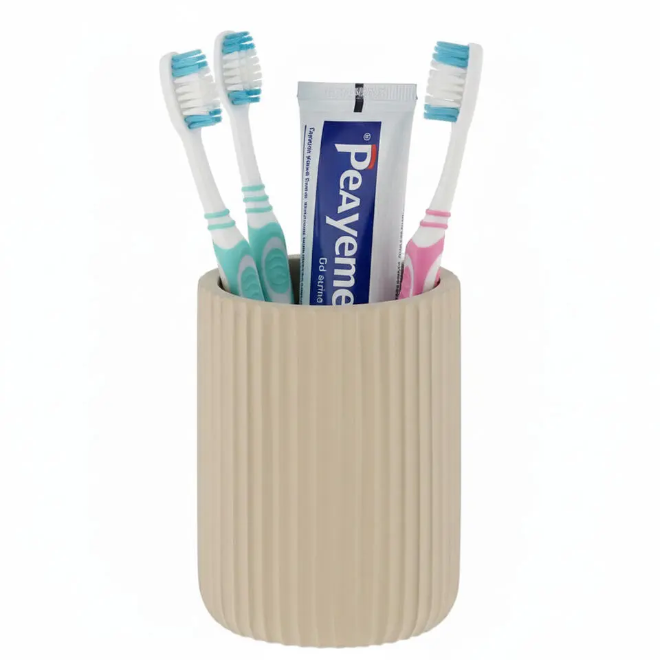 Tendance Tandenborstelbeker 101 - taupe - ribbel - PS - 7x9,5 cm