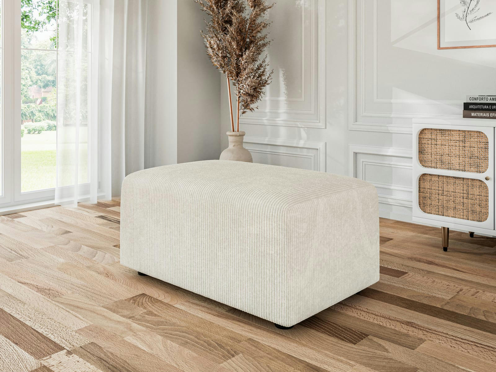 MILO - Pouf carré en velours côtelé   beige