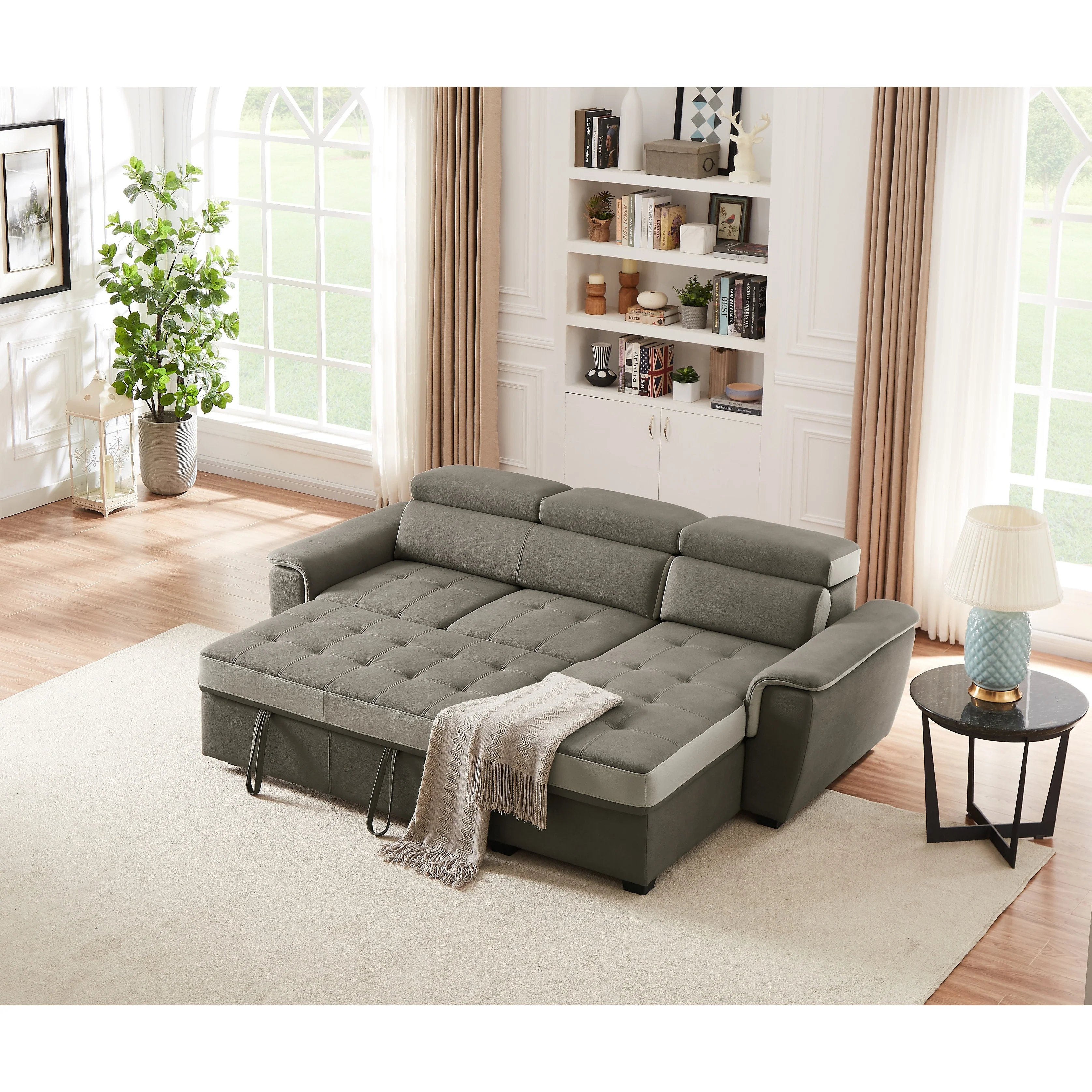 96 Wide Sleeper Sofa Chaise Reversible with Pull-Out Bed