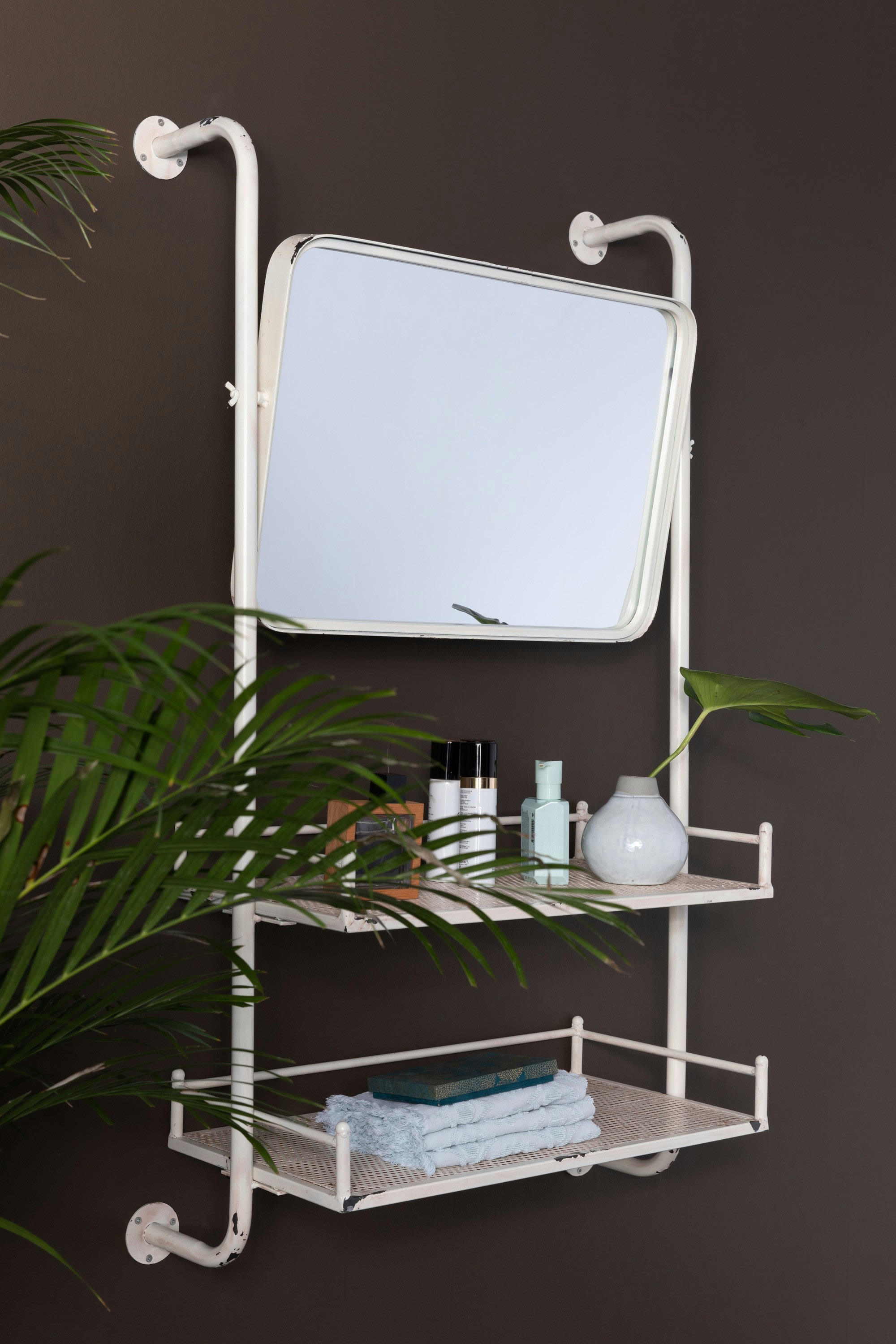 BARBER - Etagère en métal vieilli blanc