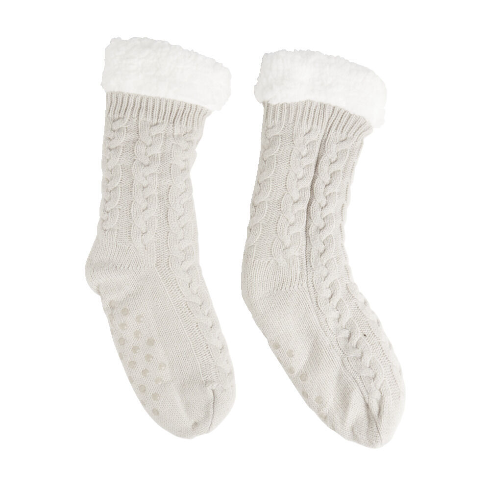 Chaussettes d'intérieur doublées peluche gris TU