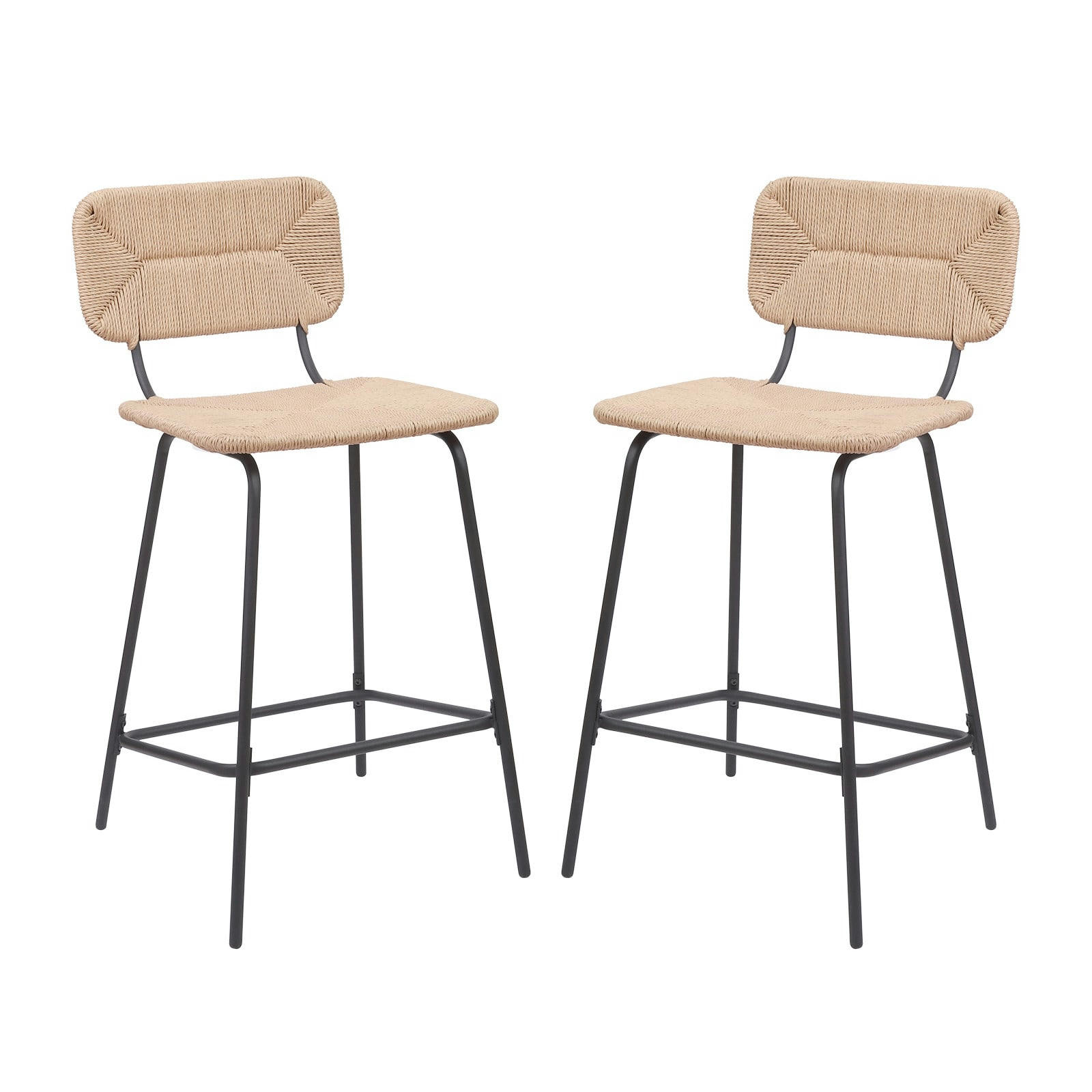 NEMA - Lot de 2 tabourets d'ilot 65 cm en métal et rotin synthétique  Naturel