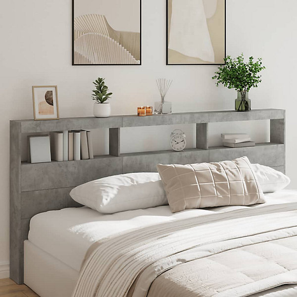 Armoire tête de lit avec LED gris béton 220x17x102 cm vidaXL