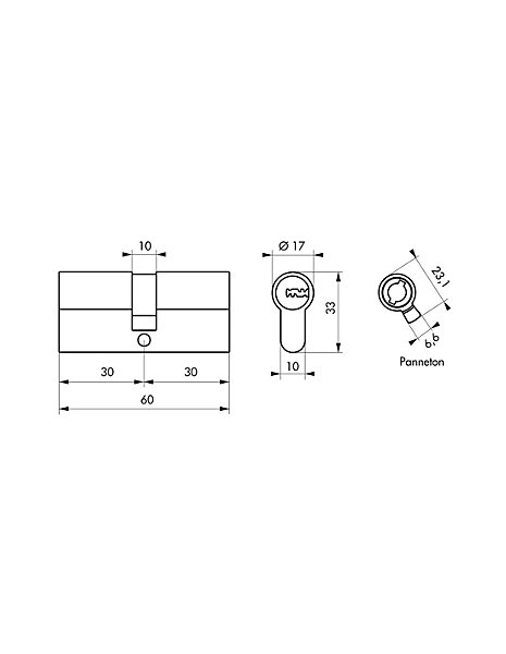Lot de 2 cylindres de serrure à double entrée 5G, 30x30mm, laiton, anti-arrachement, 5 clés - SP