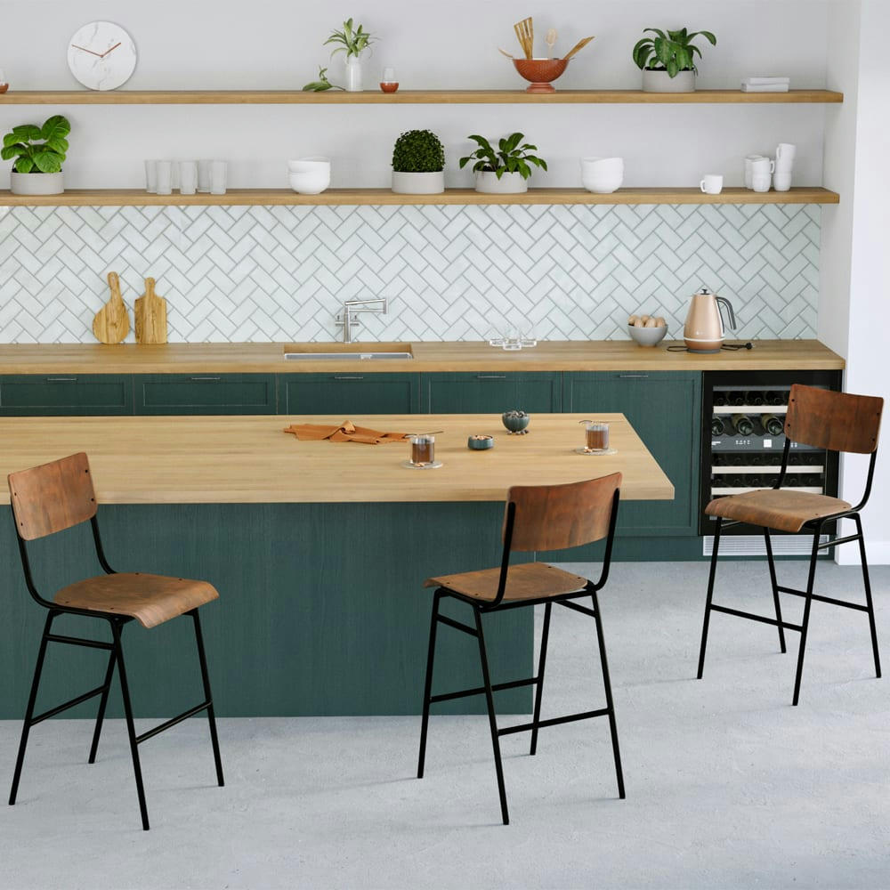 CLEM - Chaise de bar mi-hauteur 65 cm en bois (lot de 2)