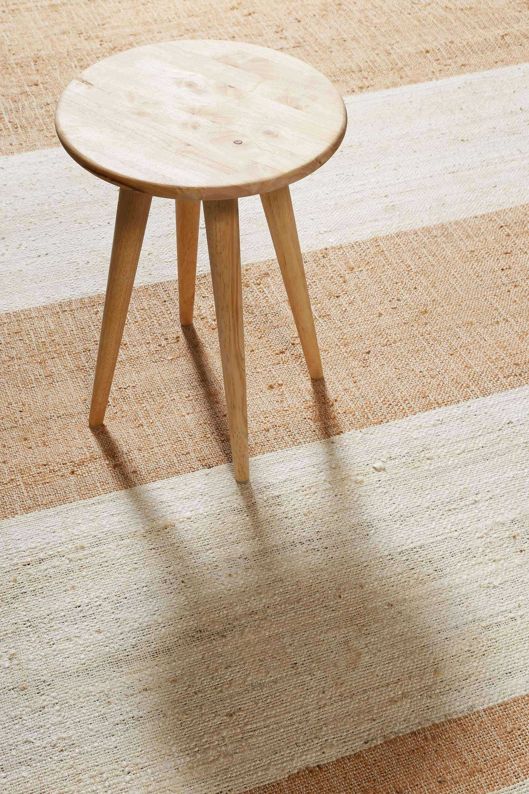 VANTE - Tapis plat tissé main à franges rayé beige et brun 130x190